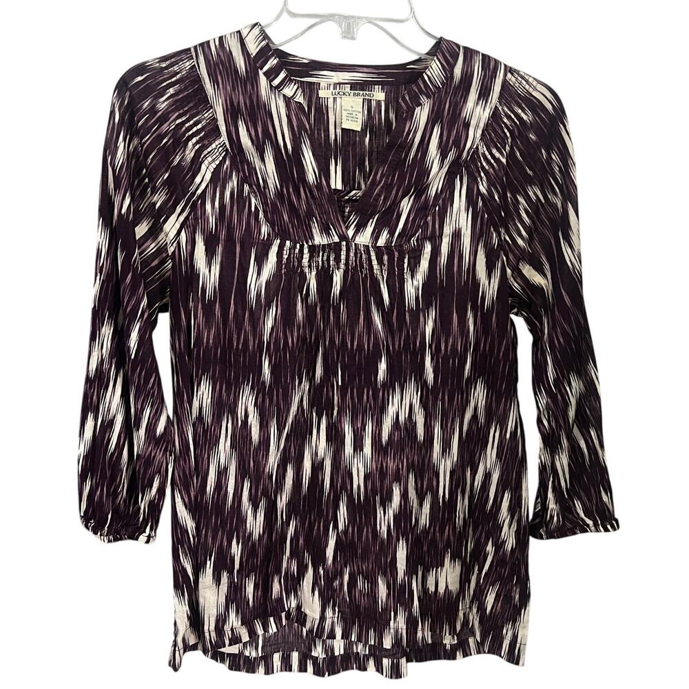 Vintage 90's Lucky Brand Pullover Blouse Size Small Purple Cream